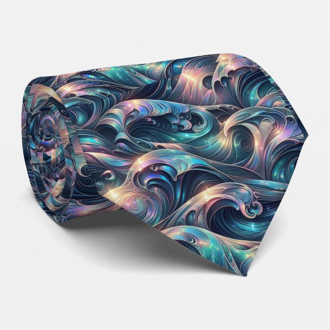 Beach Lovers Tie | Holographic Ocean Waves Pattern (Rolled)