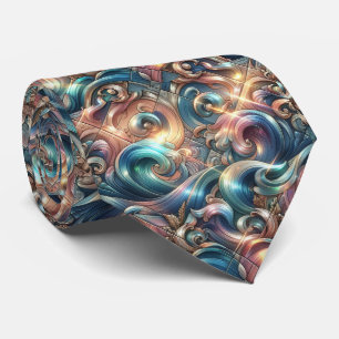 Beach Lovers Tie   Holographic Ocean Waves Pattern