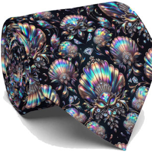 Beach Lovers Tie   Opal Diamond Seashell Pattern