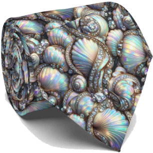Beach Lovers Tie   Opal Diamond Seashell Pattern