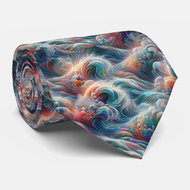 Beach Lovers Tie | Rainbow Ocean Coral Pattern (Rolled)