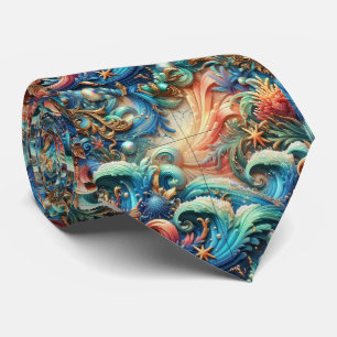 Beach Lovers Tie   Rainbow Ocean Coral Pattern