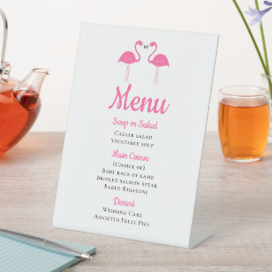 Beach  Luau Tropical Pink Flamingo Wedding Menu Pedestal Sign