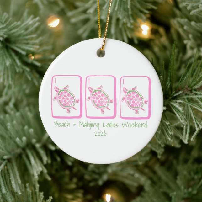 Beach & Mahjong Weekend Personalized Sea Turtle Ceramic Ornament (Tree)