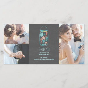 Beach Mason Jar Coastal Wedding Thank You Card