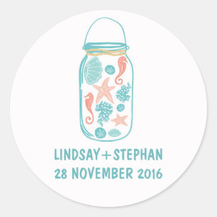 Beach mason jar cute wedding stickers