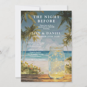 Beach Mason Jar Palm Tree Wedding Rehearsal Dinner Invitation