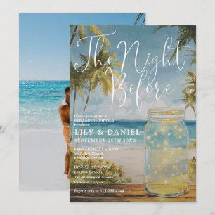 Beach Mason Jar Wedding Rehearsal Dinner Photo Invitation