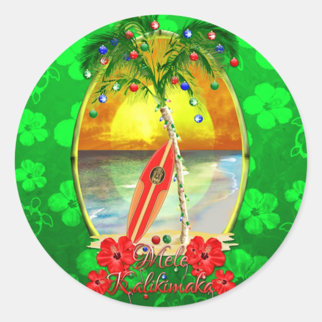 Beach Mele Kalikimaka Classic Round Sticker (Front)