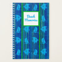 Beach Memories Nautical Blue Green Stripe Notebook