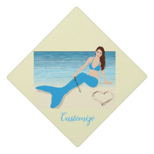 Beach Mermaid Valentine Thunder_Cove Graduation Cap Topper
