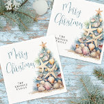 Beach Merry Christmas Napkin<br><div class="desc">Celebrate the season with this festive and beachy party napkin, perfect for a coastal holiday gathering. The design features a whimsical Christmas tree made of beach shells, starfish, and coral on the right side, adding a fun tropical touch to your table setup. The overall colour palette includes shades of teal...</div>