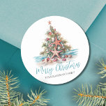 Beach Merry Christmas Tree Classic Round Sticker<br><div class="desc">Beach Christmas Tree Classic Round Sticker. Spread some coastal cheer with this festive round sticker featuring a beach-inspired Christmas tree made of seashells and topped with a starfish. Perfect for sending beachy holiday wishes, this sticker is great for anyone living in tropical places like Hawaii or for those who love...</div>