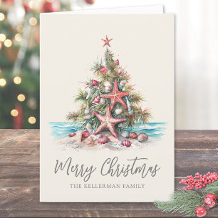 Beach Merry Christmas Tree Holiday Card