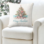 Beach Merry Christmas Tree Throw Pillow<br><div class="desc">Bring some coastal holiday cheer to your home with this festive square throw pillow featuring a Christmas tree made of seashells and topped with a starfish. Inspired by the beachy vibes of places like Hawaii, Florida, and the Bahamas, this design brings a relaxed yet cheerful touch to your seasonal decor....</div>