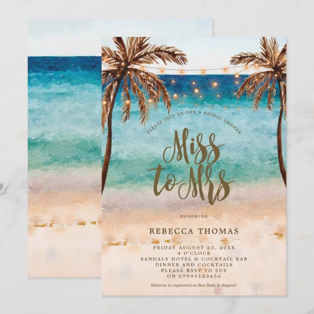 beach Miss to Mrs bridal shower invitation (Front/Back)