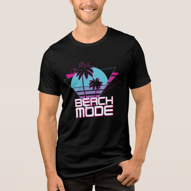 Beach Mode Retro Palm Trees Sunset Tri-Blend Shirt (Front)
