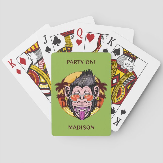 Beach Monkey custom name & text Playing Cards (Back)