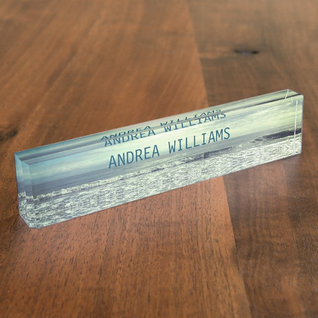 Beach Monogram Name Blue Waves Water Abstract  Nameplate (Side)
