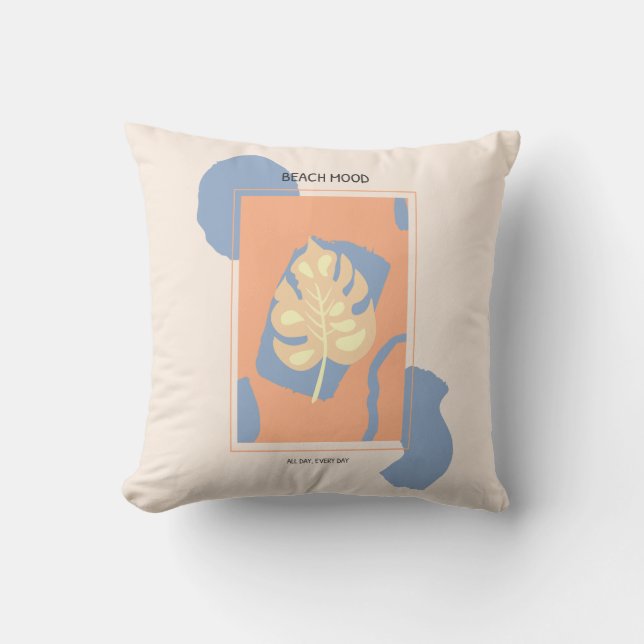 Beach Mood Abstract Tropical Leaf Throw Pillow (Front)
