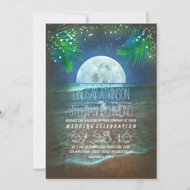 Beach Moonlight Wedding Lights Invitation (Front)