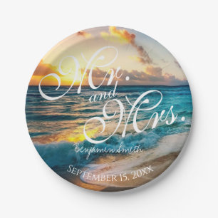 Beach Mr and Mrs Personalized Wedding Reception Paper Plate