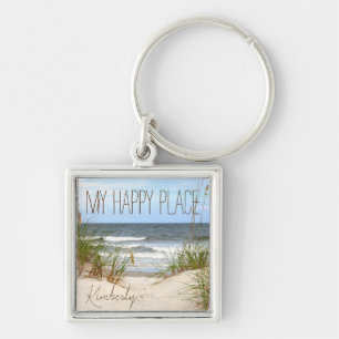 Beach My Happy Place w/Name Keychain