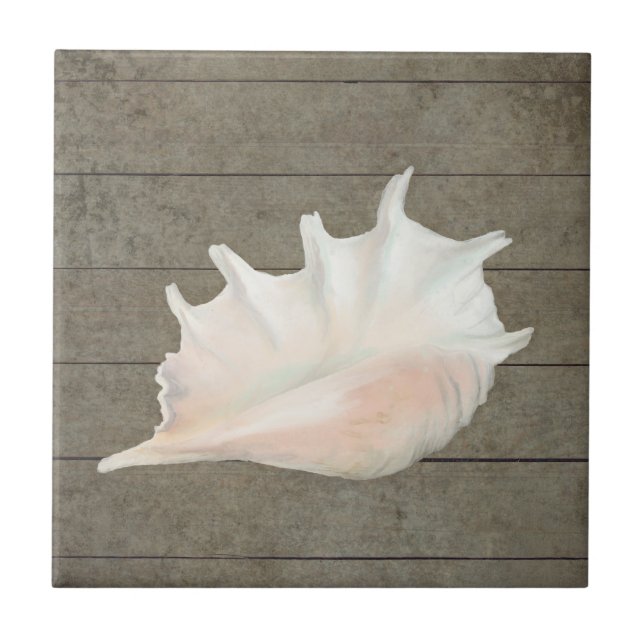 Beach Nautic Seashell Conch Tropical Island Wood Tile (Front)