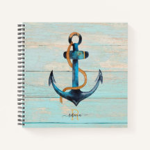 Beach Nautical Anchor Monogrammed Spiral Notebook