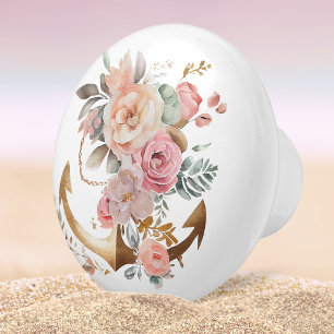 Beach Nautical Anchor Ocean Watercolor  Ceramic Knob