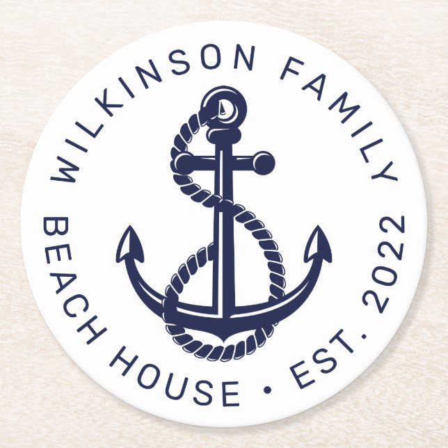 BEACH NAUTICAL BOAT LAKE HOUSE Add Your Name Year  Round Paper Coaster (Front)