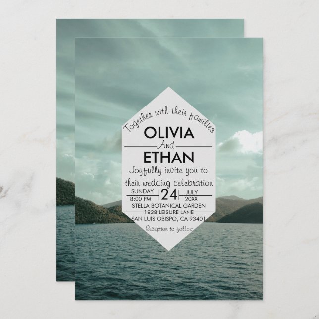 Beach nautical navy blue Wedding Invitation (Front/Back)