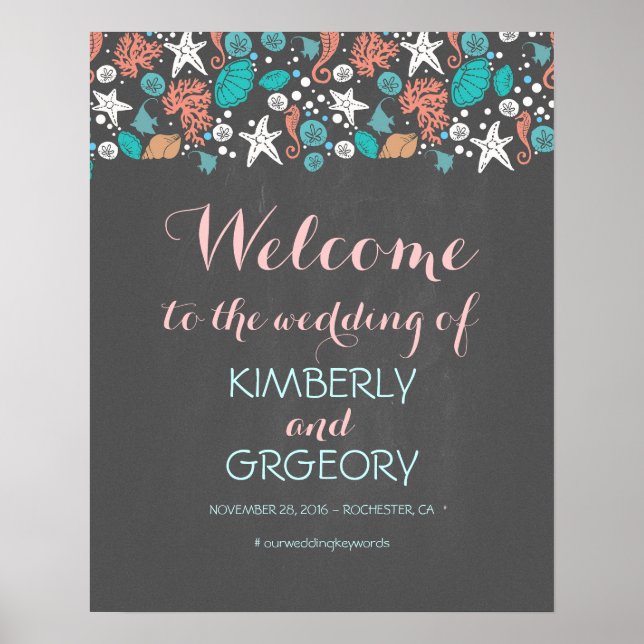 Beach Nautical Ocean Wedding Welcome Sign (Front)