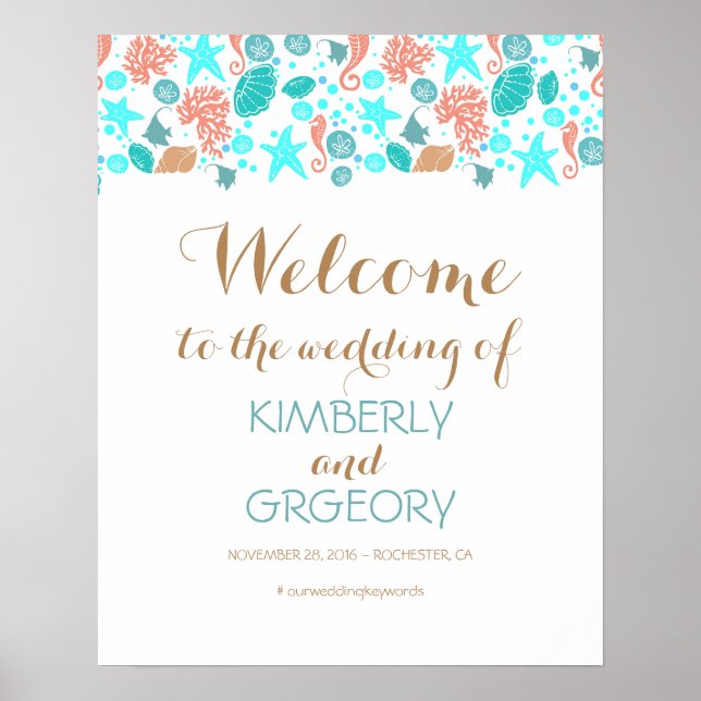 Beach Nautical Ocean Wedding Welcome Sign (Front)