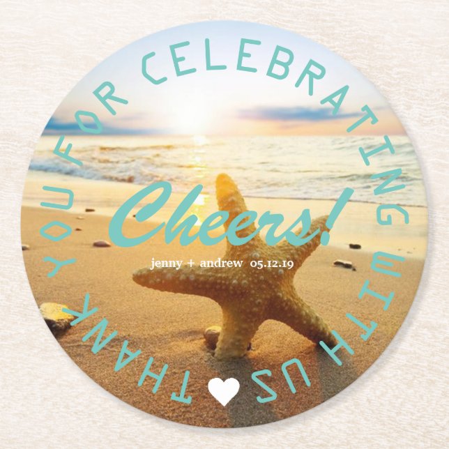 Beach Nautical Wedding Favour Party Personalized Round Paper Coaster (Front)