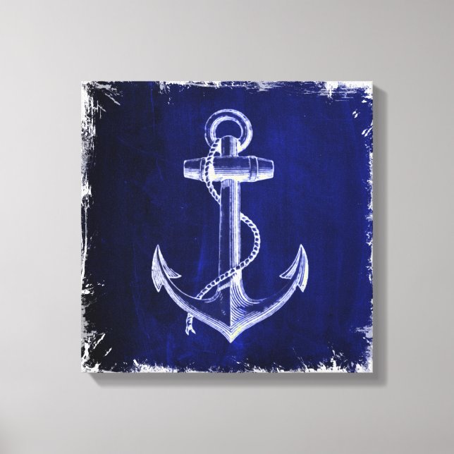beach navy blue coastal chic nautical  anchor canvas print (Front)