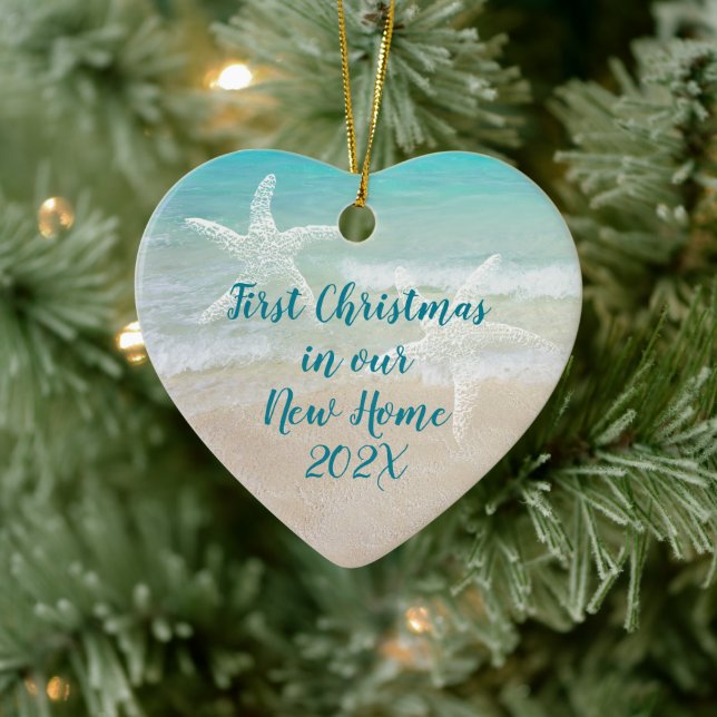 Beach New Home First Christmas Starfish Ceramic Ornament (Tree)