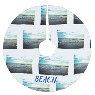 Beach Ocean Abstract Typography Blue White Pattern Brushed Polyester Tree Skirt