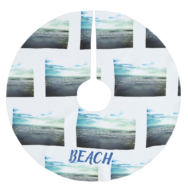 Beach Ocean Abstract Typography Blue White Pattern Brushed Polyester Tree Skirt (Front)