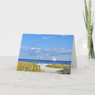 Beach, Ocean, and Sailboat Card