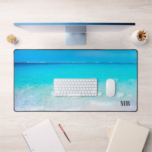 Beach Ocean Blue Iconic Image Monogram Desk Mat