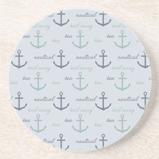 Beach Ocean Blue Nautical Sea Anchors Coaster (Front)
