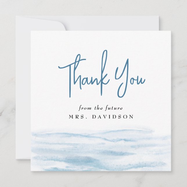 Beach Ocean Coastal Dusty Blue Bridal Shower Thank You Card (Front)
