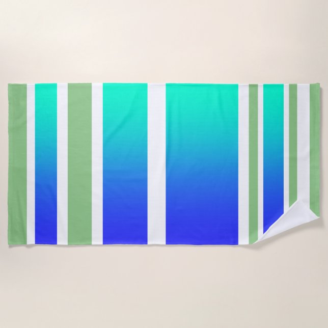 Beach Ocean Front Sand + Surf Aqua Stripes  Towel (Front)