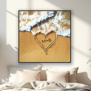 Beach Ocean Heart Initials Wedding Anniversary Canvas Print