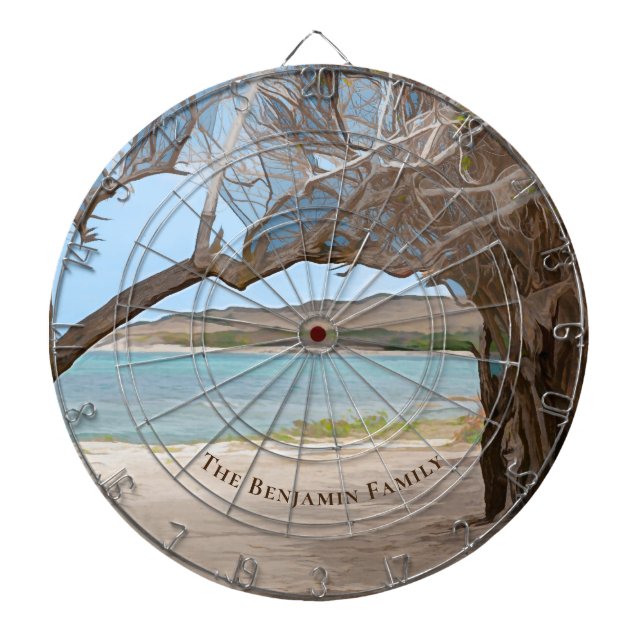 Beach Ocean Hill Side Watercolor Personalize Dartboard (Front)