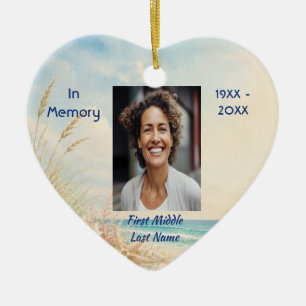 Beach Ocean Memorial Prayer Card Photo Keepsake Ceramic Ornament