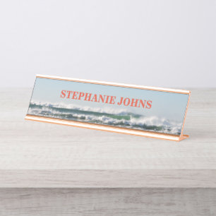Beach Ocean Monogrammed Name Water Blue Orange Desk Name Plate