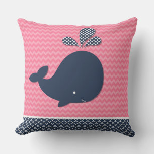 Beach Ocean Nautical Whale Pink Chevron Outdoor Pillow