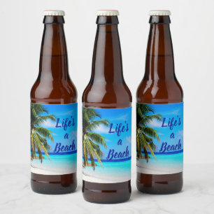 Beach ocean Palm tree Life is a beach Can Cooler Beer Bottle Label